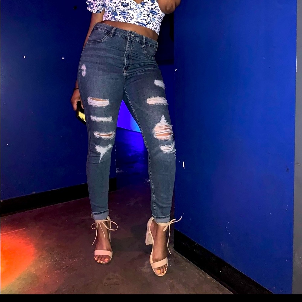 H&M Distressed Blue Skinny Jeans